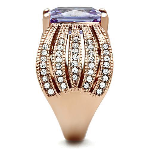 GL236 - IP Rose Gold(Ion Plating) Brass Ring with AAA Grade CZ  in Light Amethyst