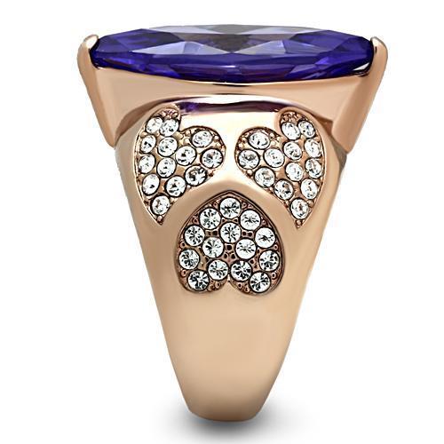 GL241 - IP Rose Gold(Ion Plating) Brass Ring with AAA Grade CZ  in Tanzanite