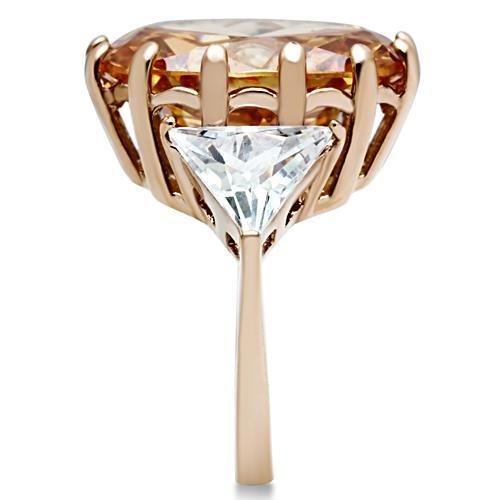 GL243 - IP Rose Gold(Ion Plating) Brass Ring with AAA Grade CZ  in Champagne