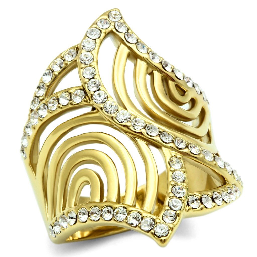 GL296 - IP Gold(Ion Plating) Brass Ring with Top Grade Crystal  in Clear