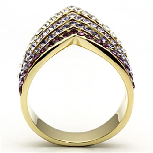 GL305 - IP Gold(Ion Plating) Brass Ring with Top Grade Crystal  in Multi Color