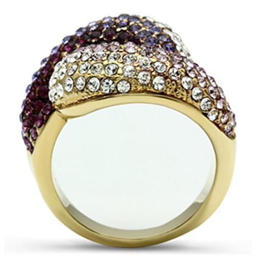 GL306 - IP Gold(Ion Plating) Brass Ring with Top Grade Crystal  in Multi Color