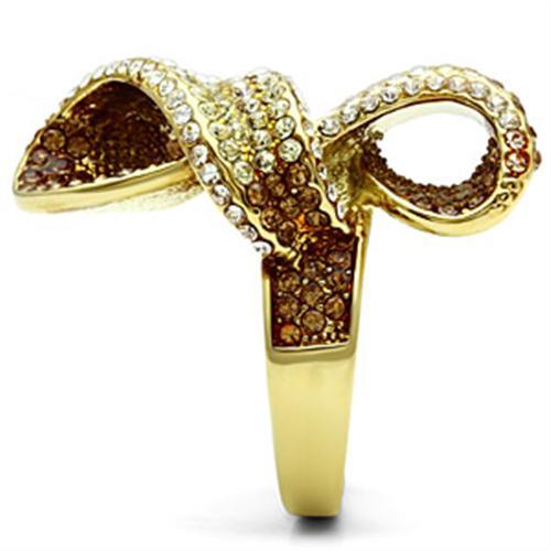 GL307 - IP Gold(Ion Plating) Brass Ring with Top Grade Crystal  in Multi Color