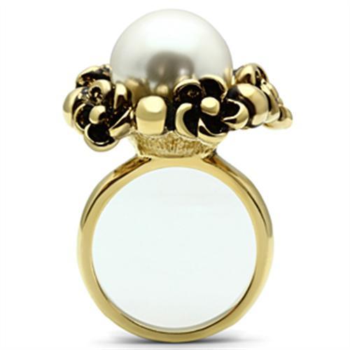 GL308 - IP Gold(Ion Plating) Brass Ring with Synthetic Pearl in White