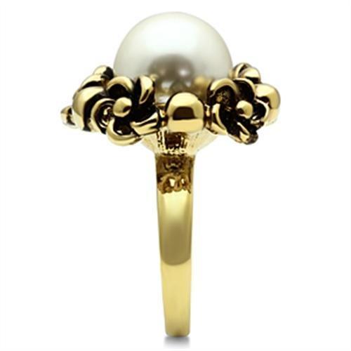 GL308 - IP Gold(Ion Plating) Brass Ring with Synthetic Pearl in White