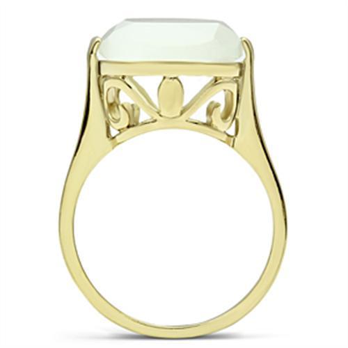 GL309 - IP Gold(Ion Plating) Brass Ring with Synthetic Cat Eye in White