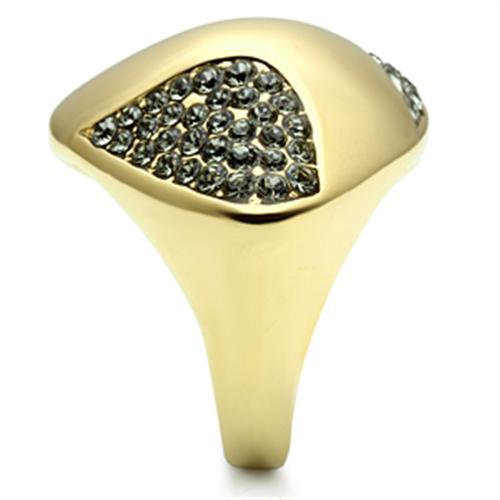 GL311 - IP Gold(Ion Plating) Brass Ring with Top Grade Crystal  in Black Diamond