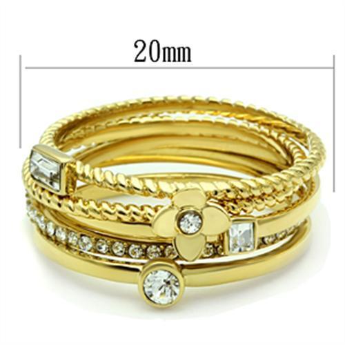 GL322 - IP Gold(Ion Plating) Brass Ring with Top Grade Crystal  in Clear