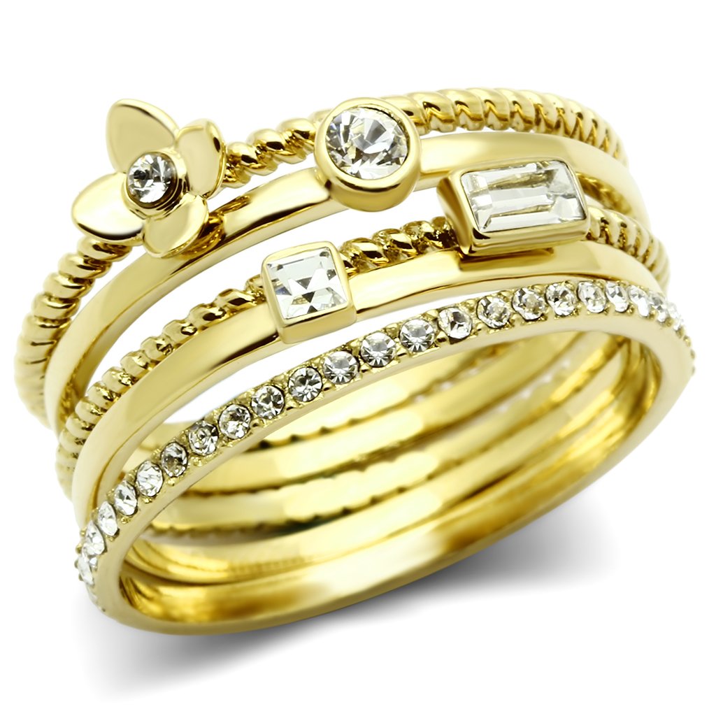 GL322 - IP Gold(Ion Plating) Brass Ring with Top Grade Crystal  in Clear