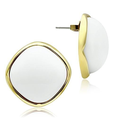 GL338 - IP Gold(Ion Plating) Brass Earrings with Synthetic Synthetic Glass in White