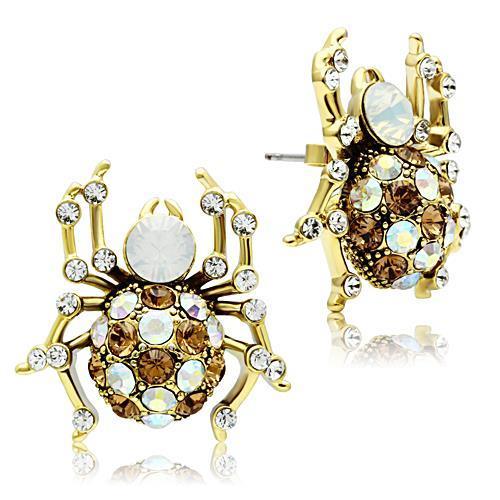 GL347 - IP Gold(Ion Plating) Brass Earrings with Top Grade Crystal  in Multi Color