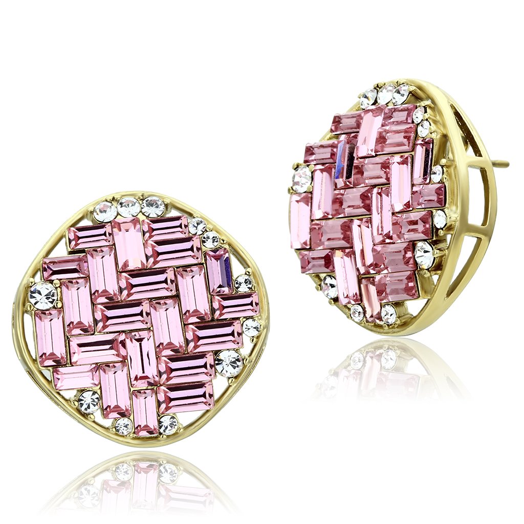 GL348 - IP Gold(Ion Plating) Brass Earrings with Top Grade Crystal  in Rose