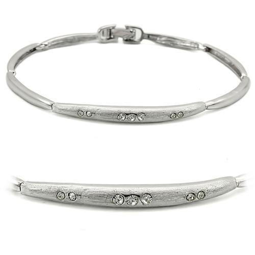 LO1156 - Rhodium+Brushed Brass Bracelet with Top Grade Crystal  in Clear