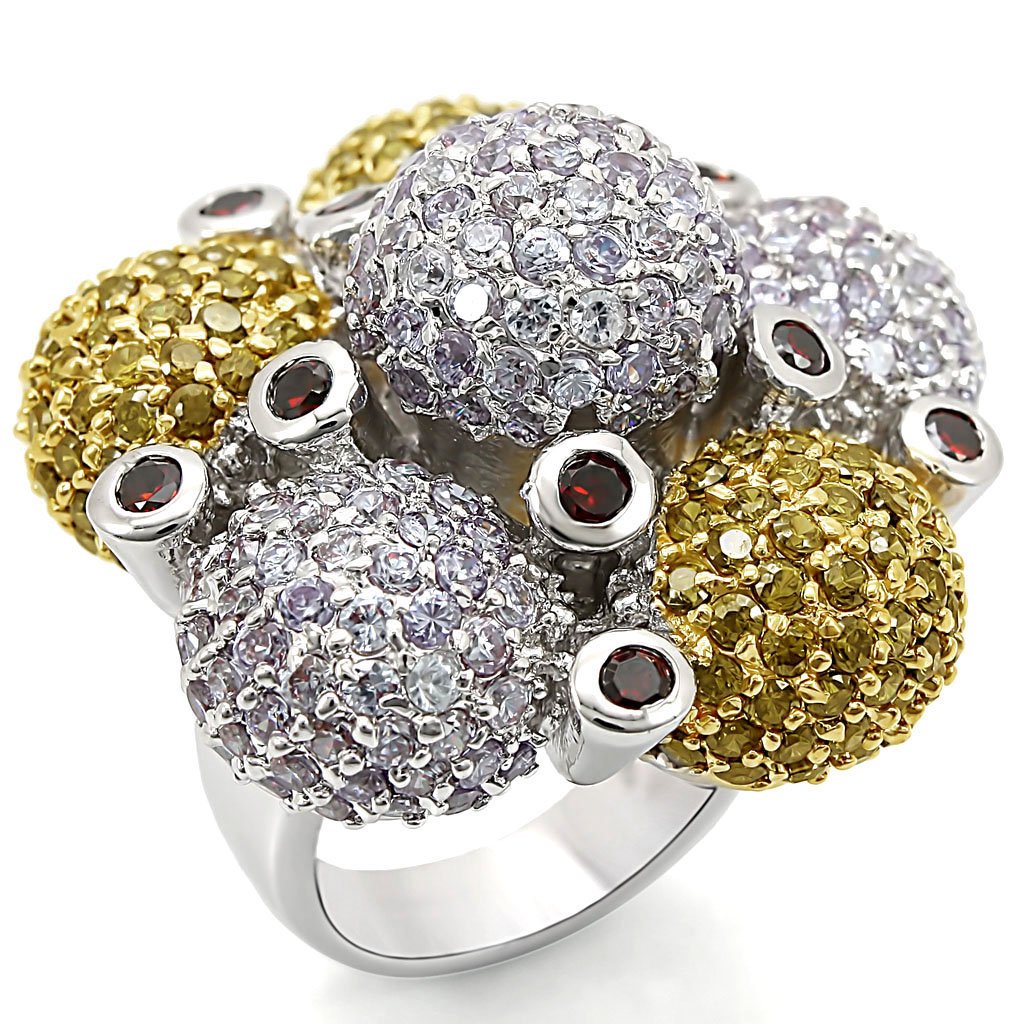 LO1333 - Reverse Two-Tone Brass Ring with AAA Grade CZ  in Garnet