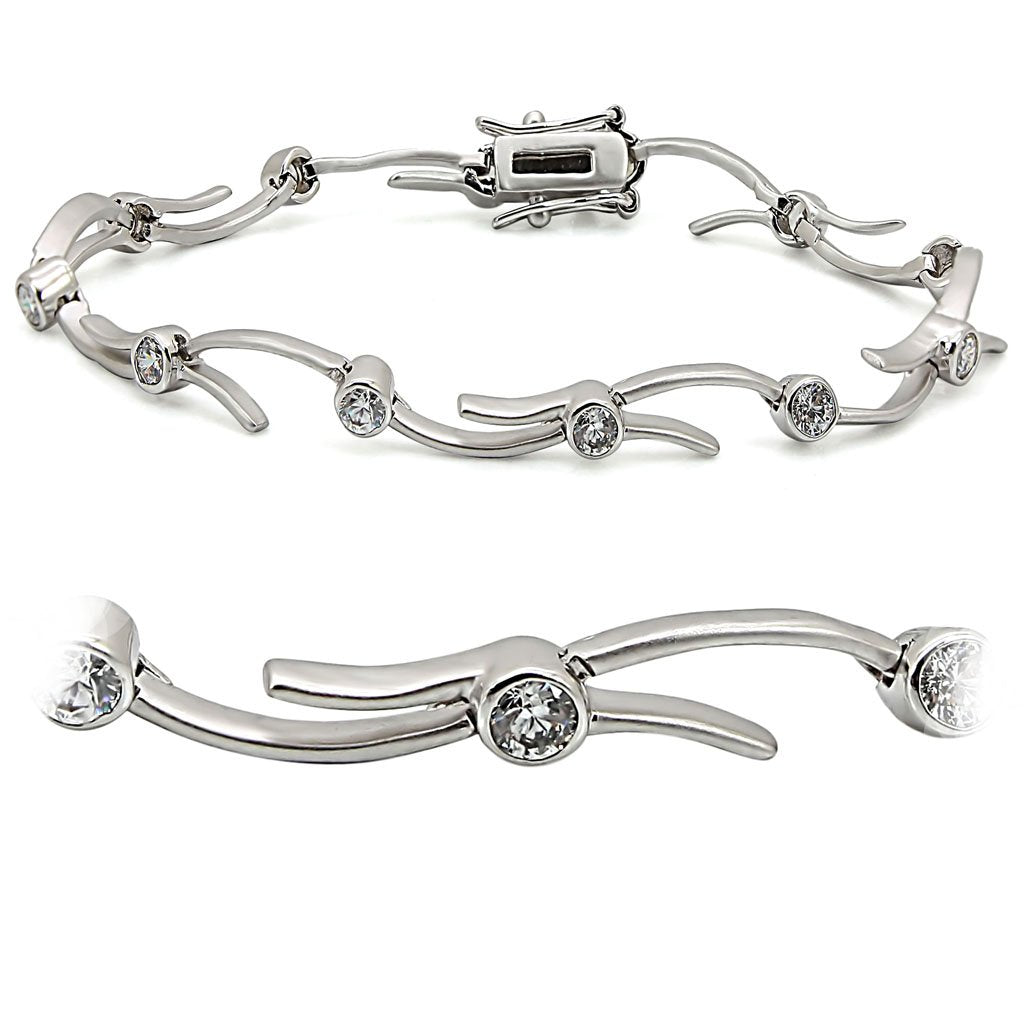 LO1404 - Matte Rhodium & Rhodium Brass Bracelet with AAA Grade CZ  in Clear