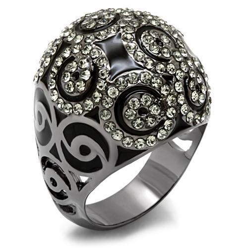 LO1616 - TIN Cobalt Black Brass Ring with Top Grade Crystal  in Black Diamond