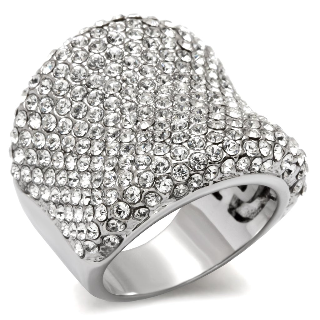 LO1765 - Rhodium Brass Ring with Top Grade Crystal  in Clear