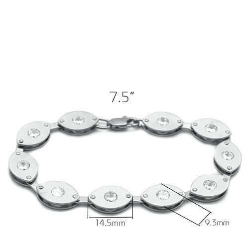 LO2011 - Matte Rhodium & Rhodium Brass Bracelet with AAA Grade CZ  in Clear