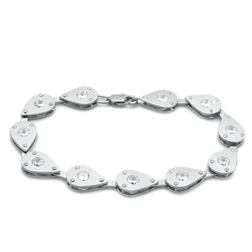 LO2014 - Matte Rhodium & Rhodium Brass Bracelet with AAA Grade CZ  in Clear