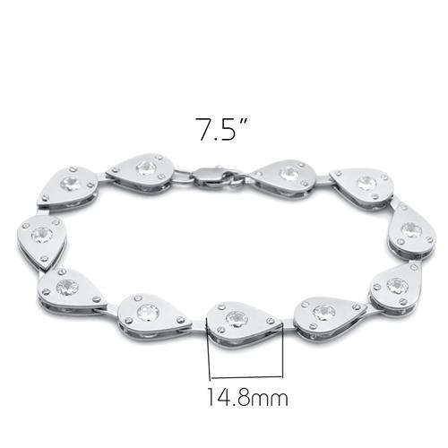 LO2014 - Matte Rhodium & Rhodium Brass Bracelet with AAA Grade CZ  in Clear