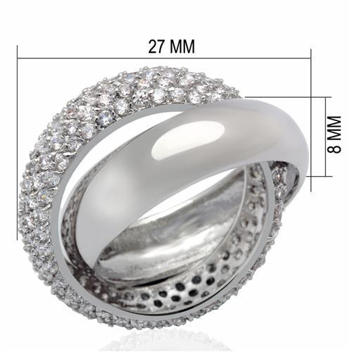 LO2055 - Rhodium Brass Ring with AAA Grade CZ  in Clear