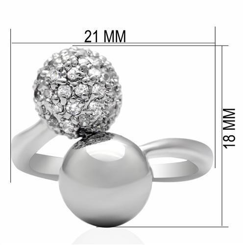 LO2059 - Rhodium Brass Ring with AAA Grade CZ  in Clear