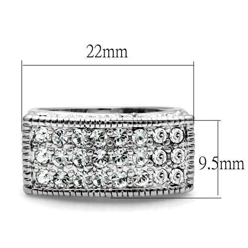 LO2103 - Rhodium Brass Ring with Top Grade Crystal  in Clear