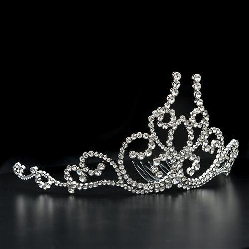 LO2112 - Imitation Rhodium Brass Tiaras & Hair Clip with Top Grade Crystal  in Clear