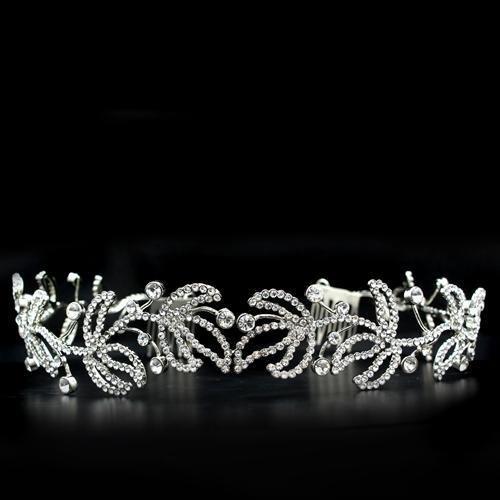 LO2115 - Imitation Rhodium Brass Tiaras & Hair Clip with Top Grade Crystal  in Clear