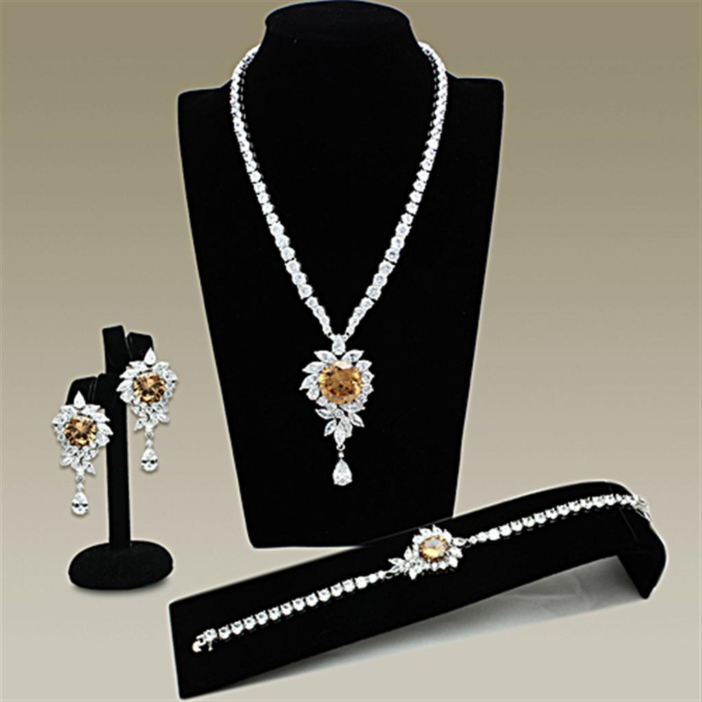 LO2323 - Rhodium Brass Jewelry Sets with AAA Grade CZ  in Champagne