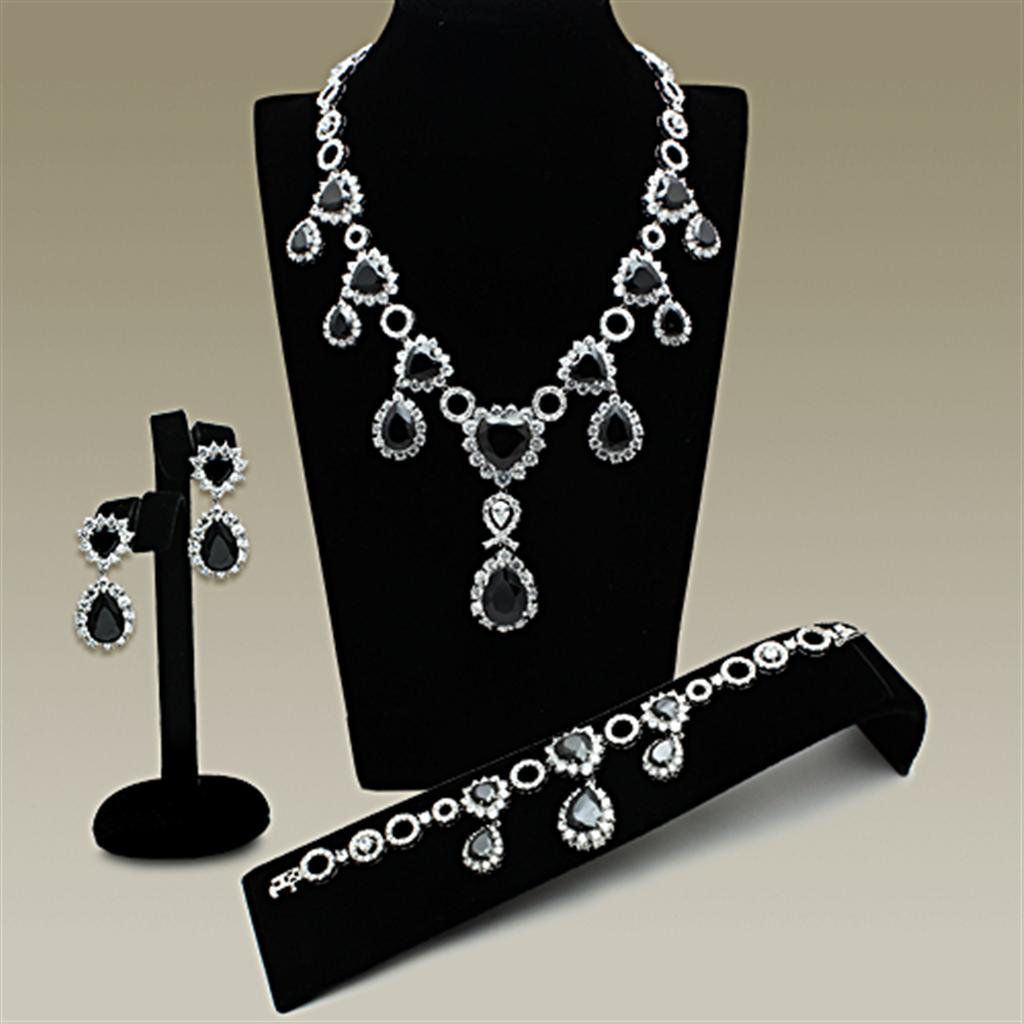 LO2325 - Rhodium Brass Jewelry Sets with AAA Grade CZ  in Jet