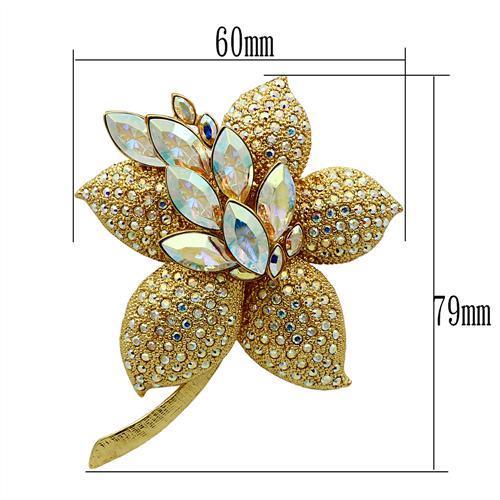 LO2402 - Gold White Metal Brooches with Top Grade Crystal in Aurora Borealis (Rainbow Effect)