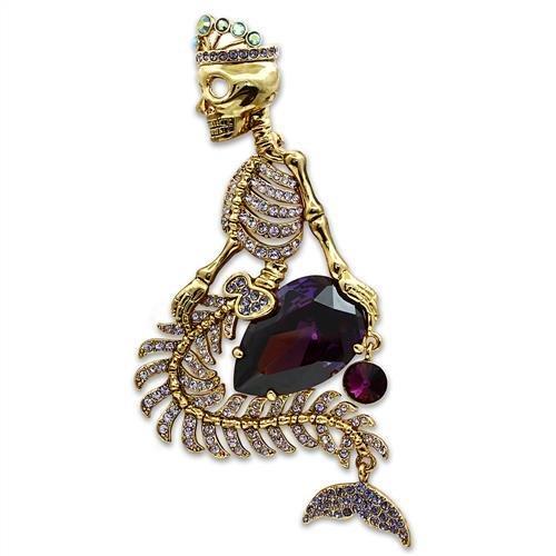 LO2412 - Gold White Metal Brooches with AAA Grade CZ  in Amethyst