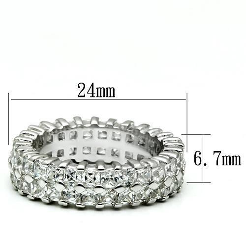 LO2431 - Rhodium Brass Ring with AAA Grade CZ  in Clear