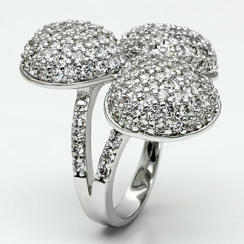 LO2526 - Rhodium Brass Ring with AAA Grade CZ  in Clear