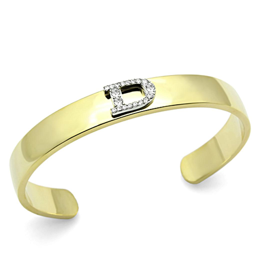 LO2573 - Gold+Rhodium White Metal Bangle with Top Grade Crystal  in Clear