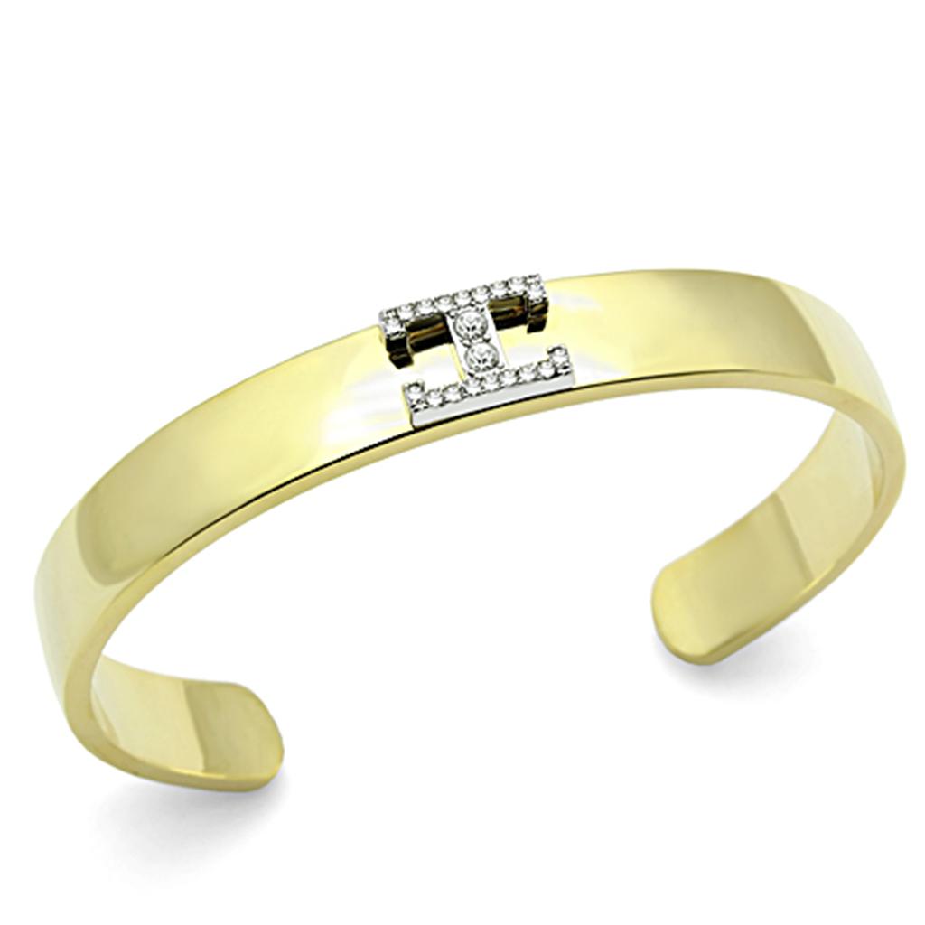 LO2578 - Gold+Rhodium White Metal Bangle with Top Grade Crystal  in Clear