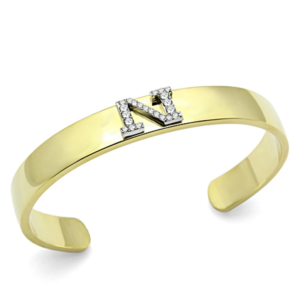 LO2583 - Gold+Rhodium White Metal Bangle with Top Grade Crystal  in Clear