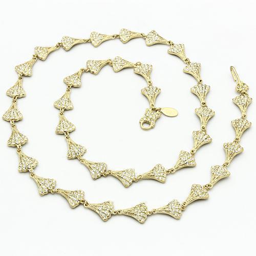 LO2625 - Gold Brass Necklace with Top Grade Crystal  in Clear