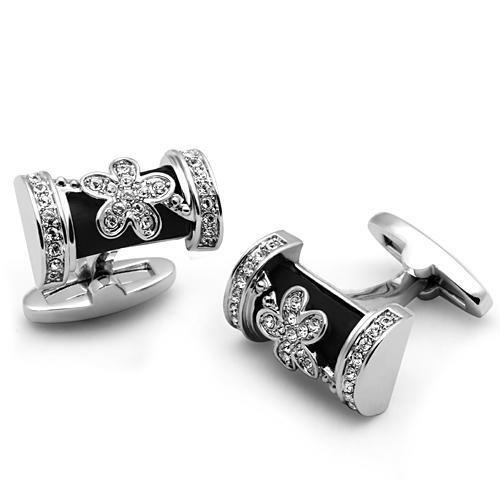 LO2632 - Rhodium Brass Cufflink with Top Grade Crystal  in Clear