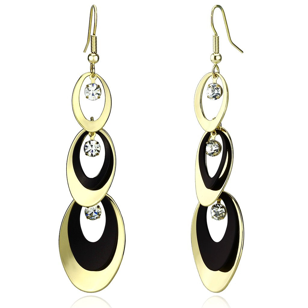 LO2652 - Gold+Ruthenium Iron Earrings with Top Grade Crystal  in Clear