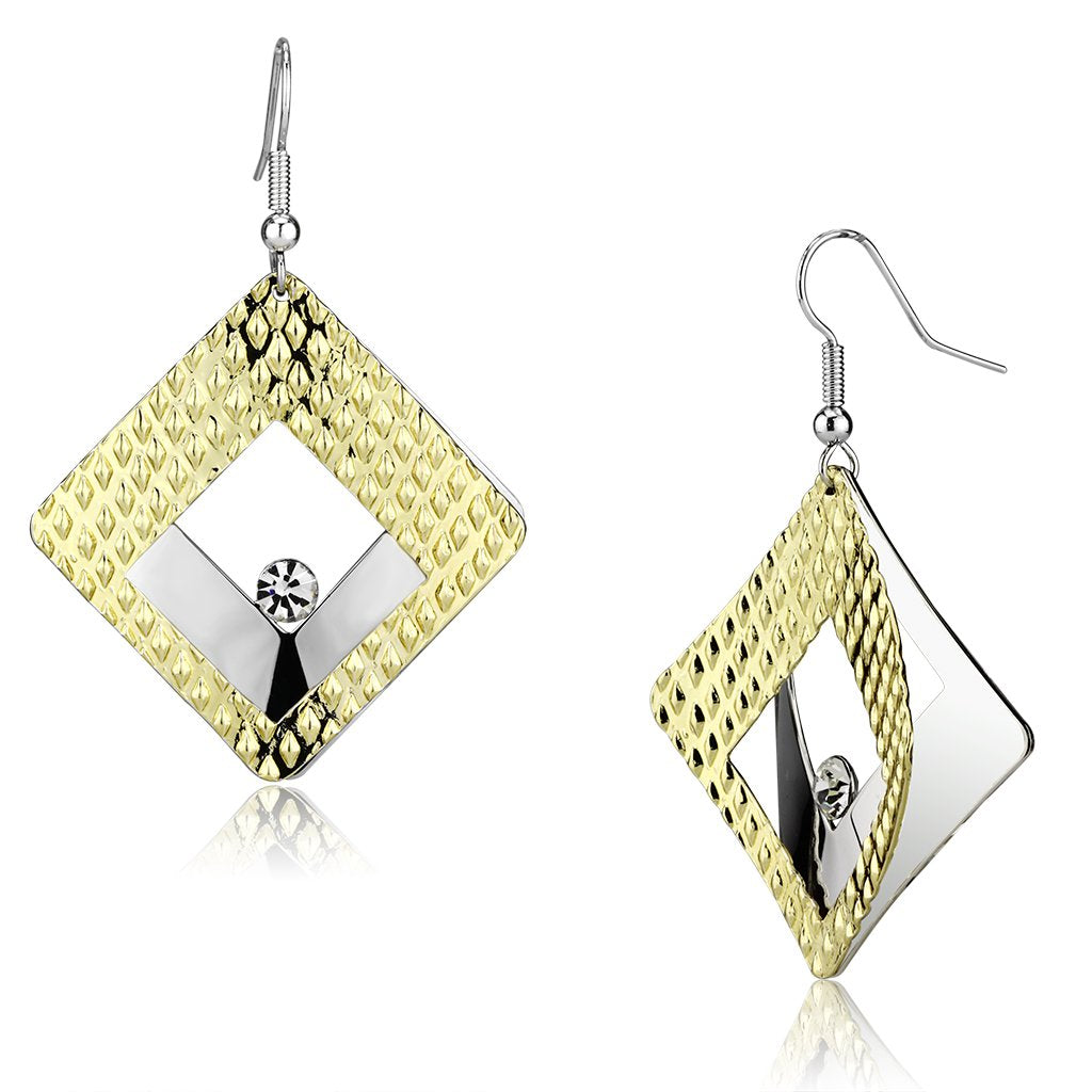 LO2673 - Gold+Rhodium Iron Earrings with Top Grade Crystal  in Clear