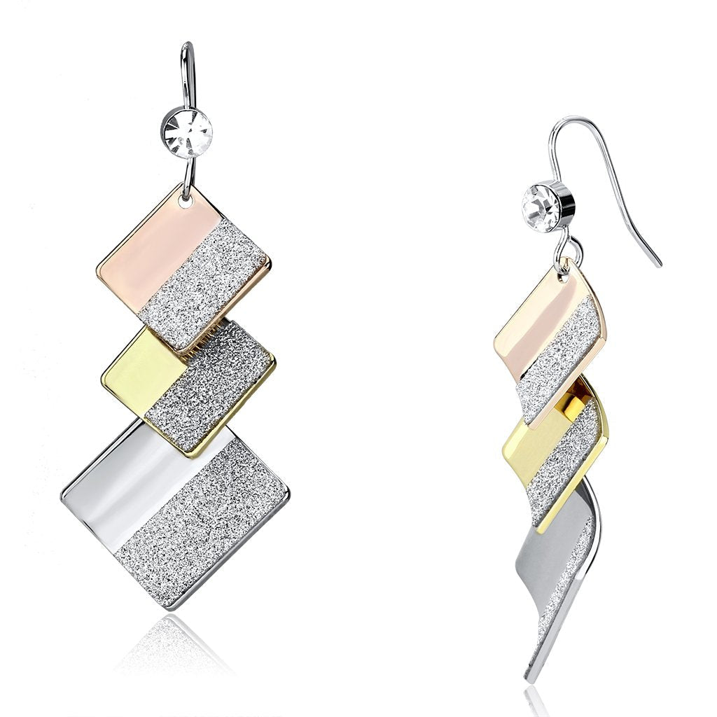 LO2713 - Rhodium + Gold + Rose Gold Iron Earrings with Top Grade Crystal  in Clear