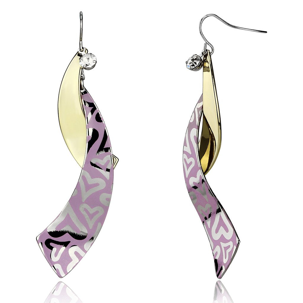 LO2730 - Reverse Two-Tone Iron Earrings with Top Grade Crystal  in Clear