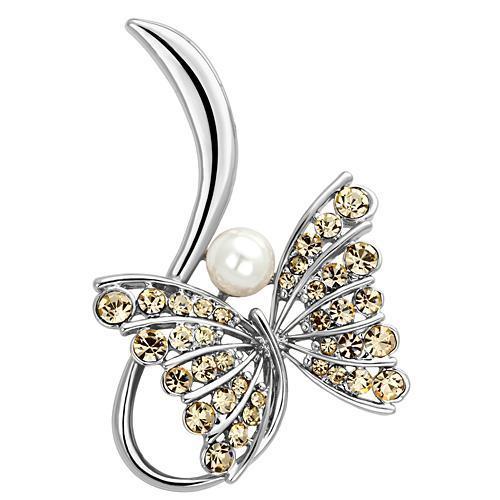 LO2765 - Imitation Rhodium White Metal Brooches with Synthetic Pearl in White