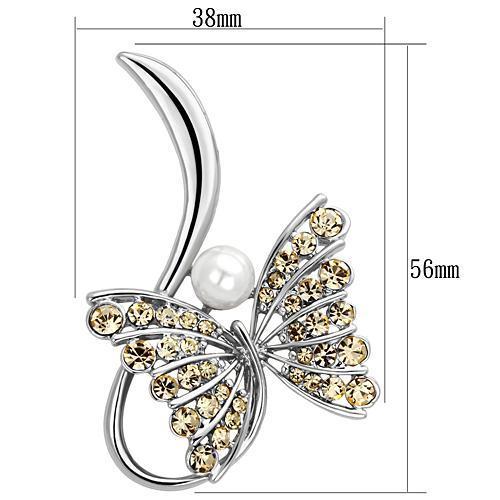 LO2765 - Imitation Rhodium White Metal Brooches with Synthetic Pearl in White