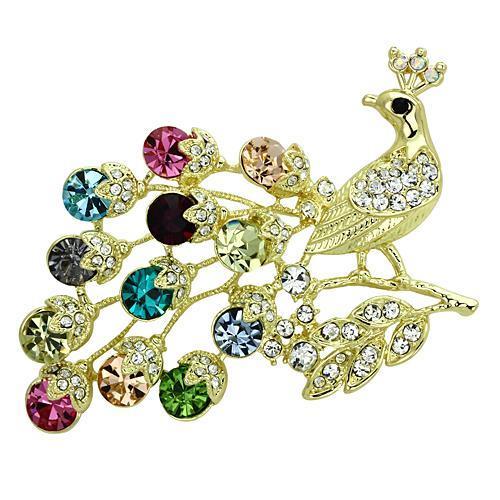 LO2770 - Flash Gold White Metal Brooches with Top Grade Crystal  in Multi Color