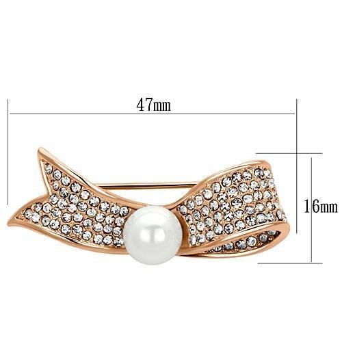 LO2800 - Flash Rose Gold White Metal Brooches with Synthetic Pearl in White