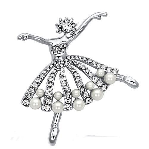 LO2801 - Imitation Rhodium White Metal Brooches with Synthetic Pearl in White