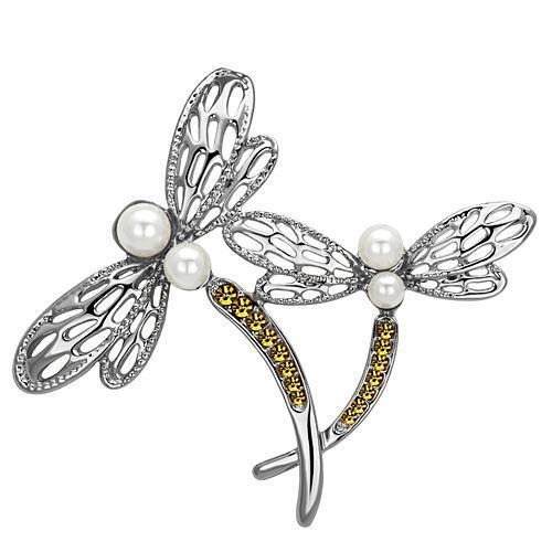 LO2836 - Imitation Rhodium White Metal Brooches with Synthetic Pearl in White